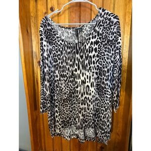 Cynthia Rowley 2X Tunic Top Animal Print Scoop Neck Long Sleeve Blouse